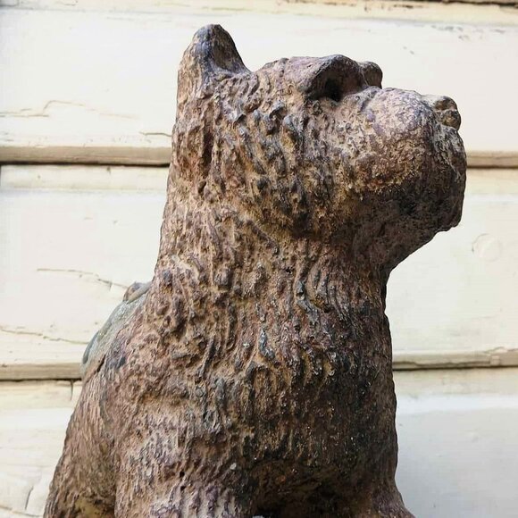 Vintage Scotty Terrier Solid Concrete Cement Stone w/Inlaid Stone Saddle - Picture 12 of 14